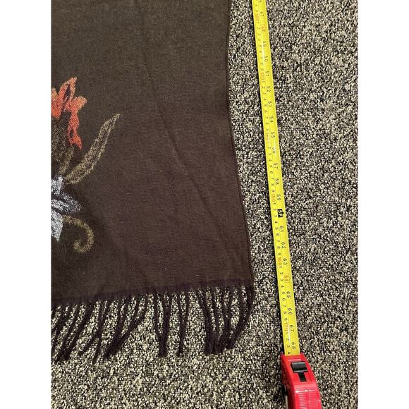 Poncho Shawl Womens Brown Floral Fringe Hem Open Front Wrap Super Soft - Picture 7 of 9